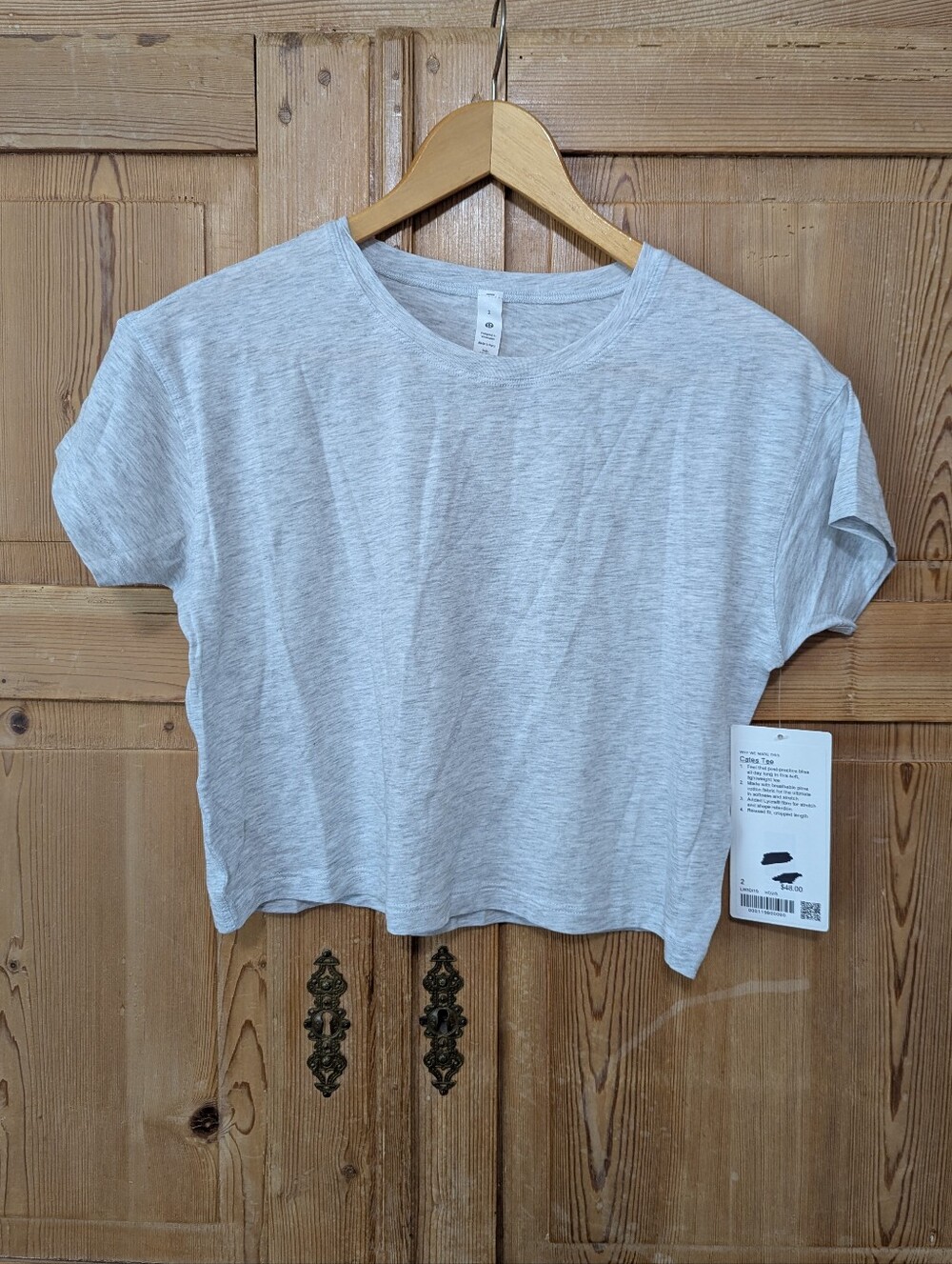 NWT Lululemon Cate Tee Crop Shirt Gray Heather Sz 2 Relaxed Fit Pima Cotton